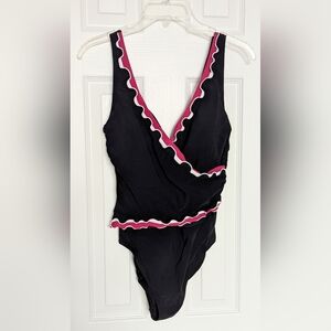 Profile By Gottex Women's Black 1-Piece V-Neck Bathing Suit/Swim Suit w/Ruffles